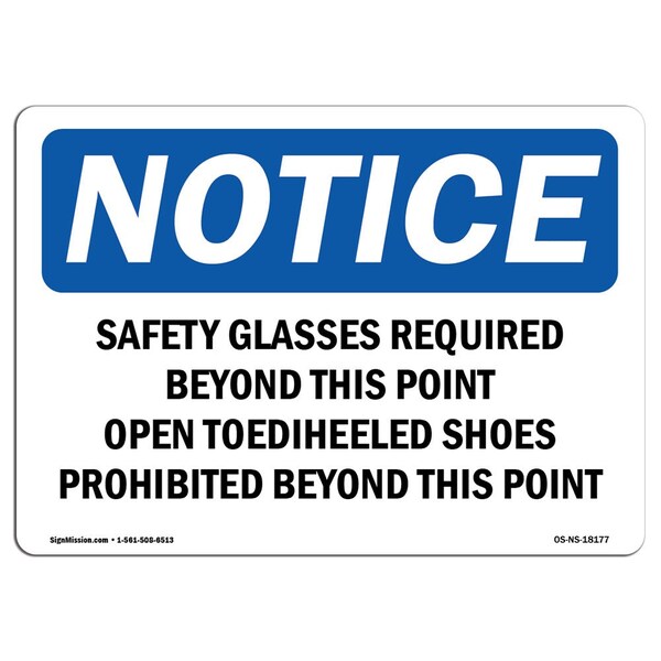 OSHA Sign, Safety Glasses Required Beyond This Point, 14in X 10in Aluminum, 14" W, 10" H, Landscape